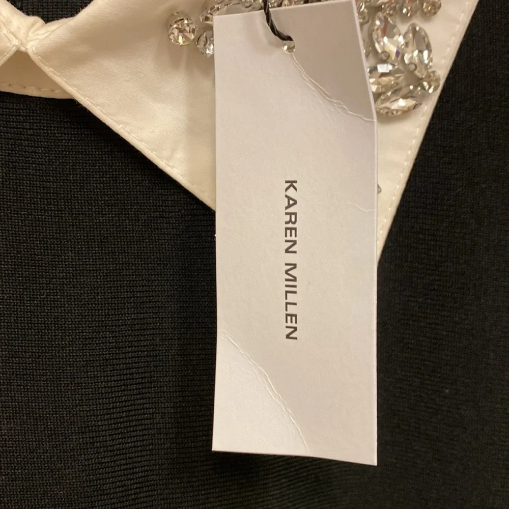 Karen Millen Black Sheath Dress with Notched Collar and Bishop Sleeves - Picture 4 of 15